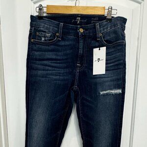 7 For All Mankind Sz 28 Ankle Gwenevere Dark Wash Mid Rise Ripped Knee Jeans